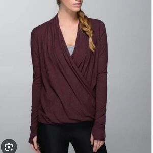 Lululemon Radiant Long Sleeve Top Thumb Hole Pima Cotton Burgundy Colour